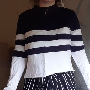 Blue and White Mocked Neck Long Sleeve